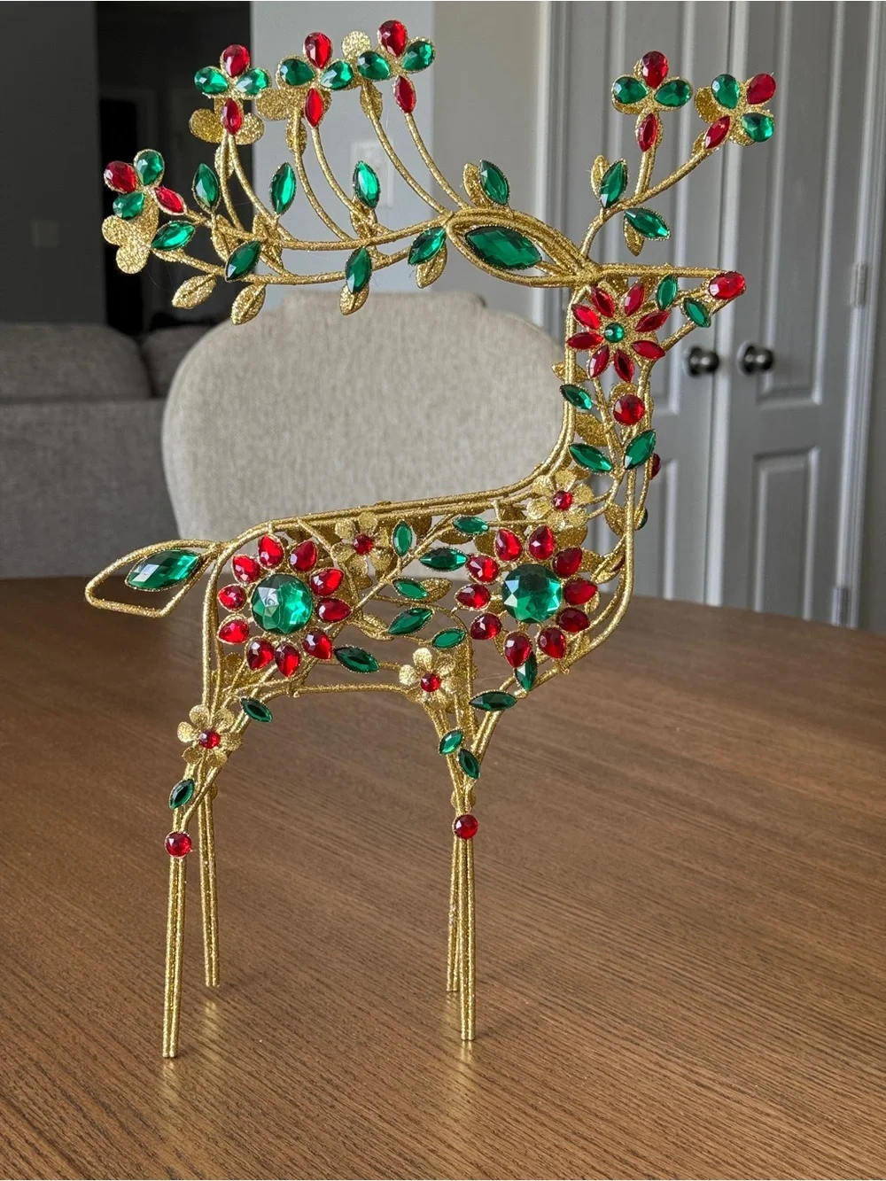 Jeweled Gold Holiday Deer Tabletop Statue | Christmas Decor